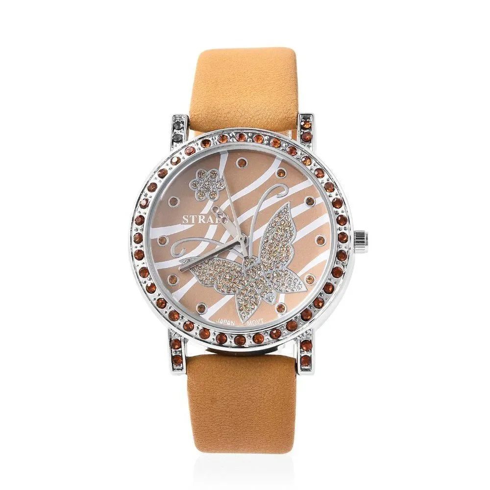 STRADA Watch Camel Faux Leather Band